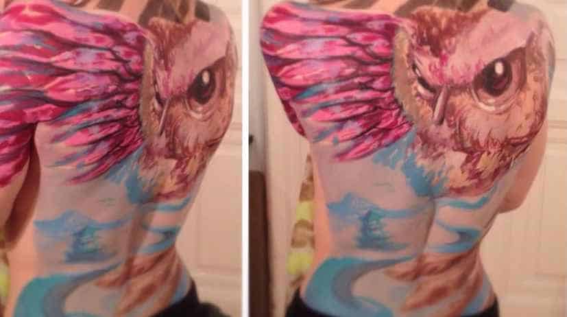 Budapest tattoo, owl, landscape,