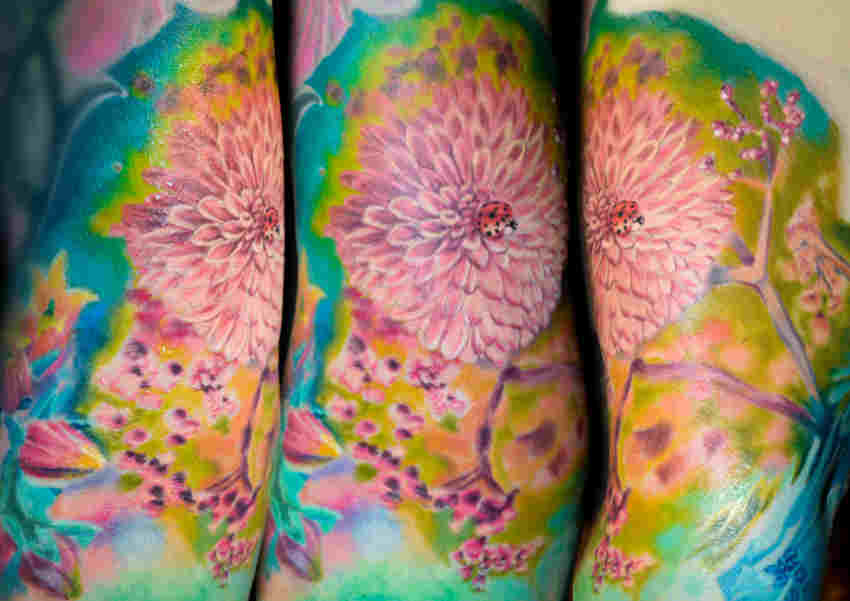 Budapest tattoo, closeup, colors, artwork,