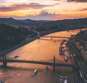 Budapest aerial view, sunset