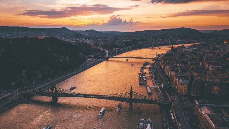 Budapest aerial view, sunset