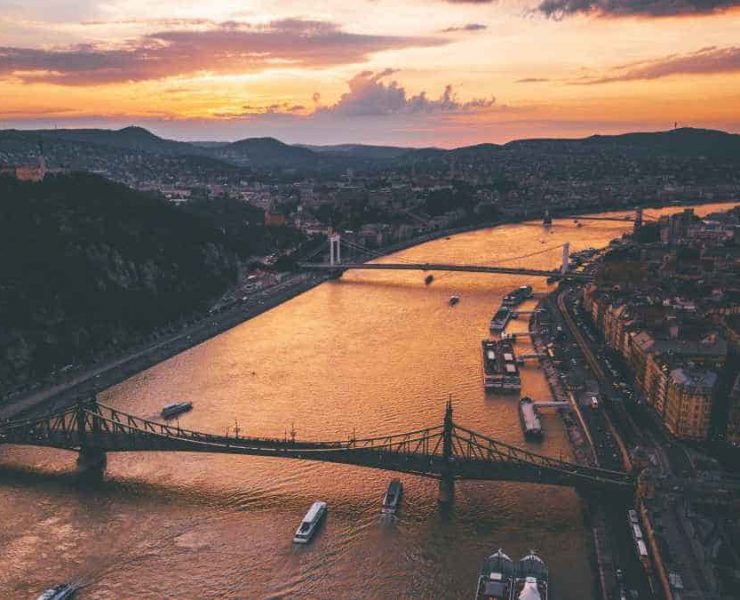 Budapest aerial view, sunset