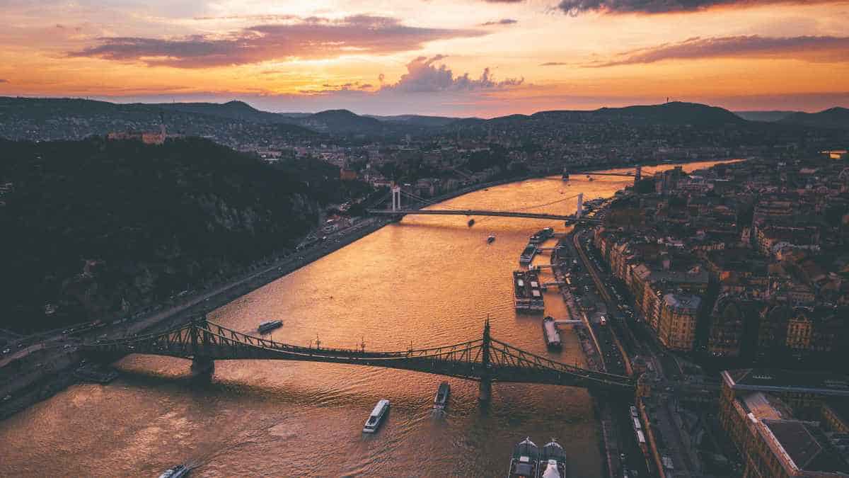 Budapest aerial view, sunset